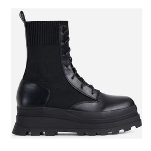 𝙉𝙀𝙒 𝙄𝙉🖤Knitted Lace-Up Chunky Sole Biker Boot - BLACK